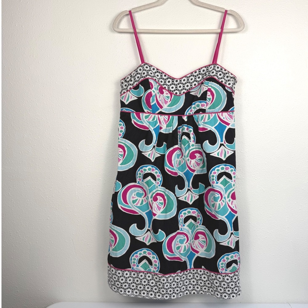 Y2K Sangria Mod Print Cotton Mini Dress Pink Blue‎ Geometric Retro Size 12